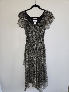 Robbie Bee Vintage Black & Tan 100% Silk Dropwaist Dress Asymmetrical Hem - New